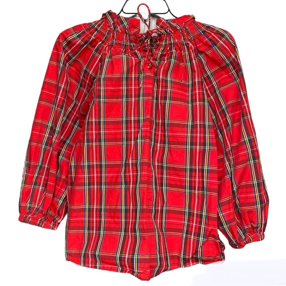 J. Crew Plaid Smocked Blouse Red Size XS - Picture 7 of 15